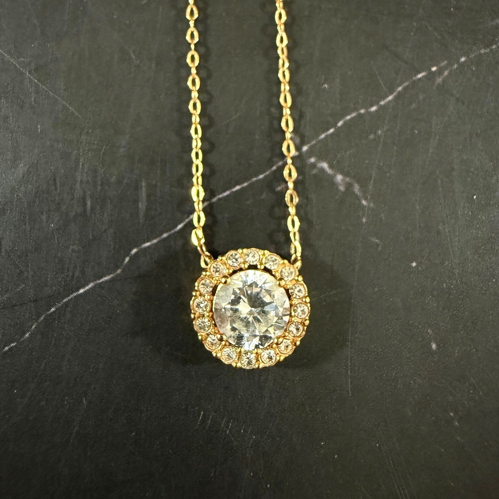 Nadri Round Halo Pendant Necklace 16in Rose Gold Plated Cubic Zirconia